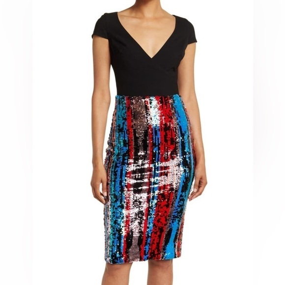 Dress the Population Cap Sleeve Plunge Dress - Picture 2 of 10